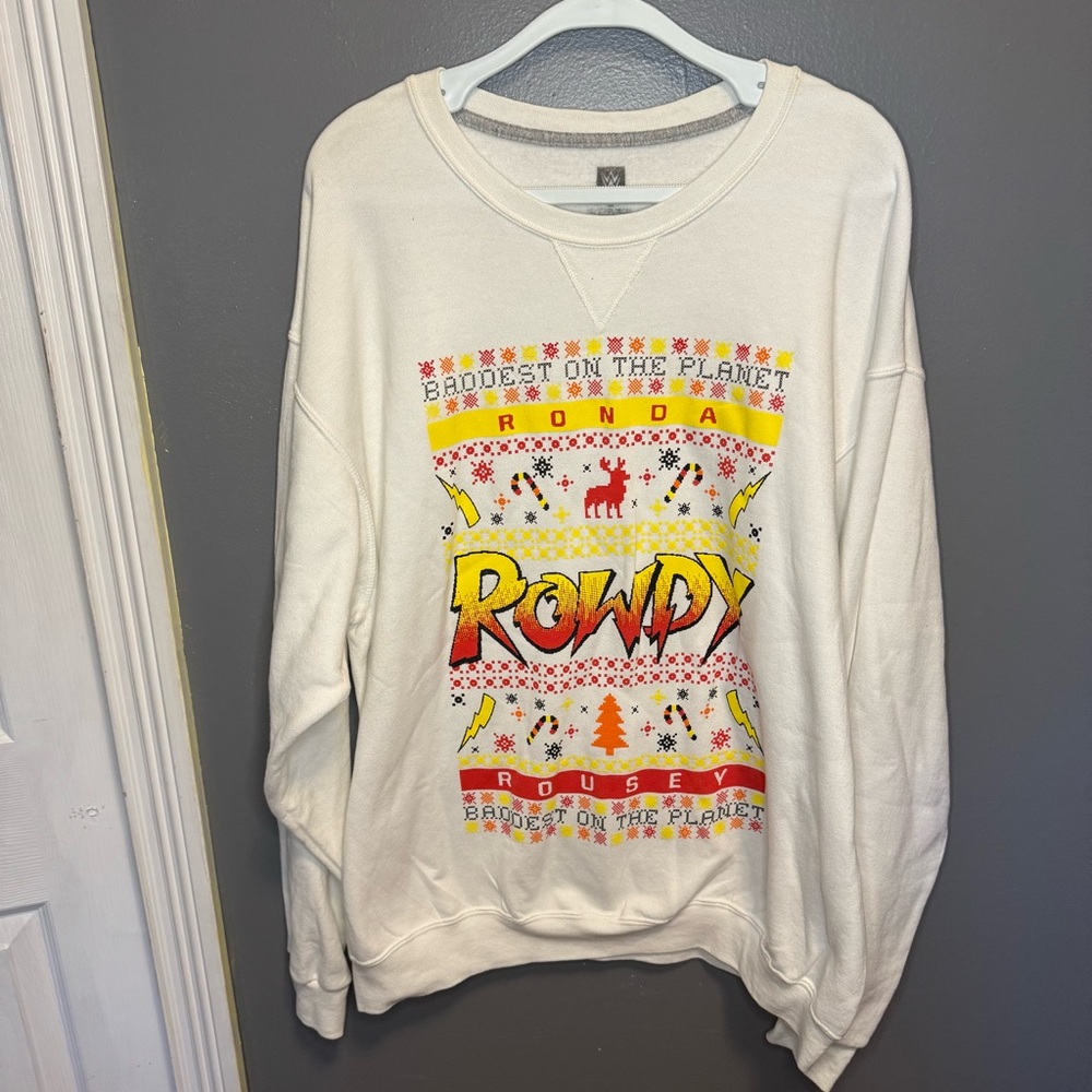 Ronda Rousey WWE Authentic ROWDY Ugly Holiday Christmas Sweatshirt XL